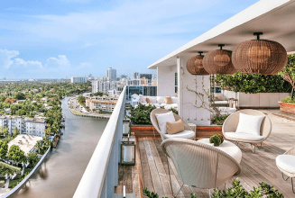 View from patio overlooking river